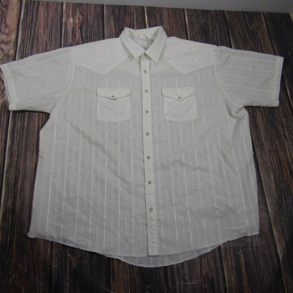 Express Rider Western Pearl Snap Shirt Mens 2XL White Satin Stripe Short Sleeve